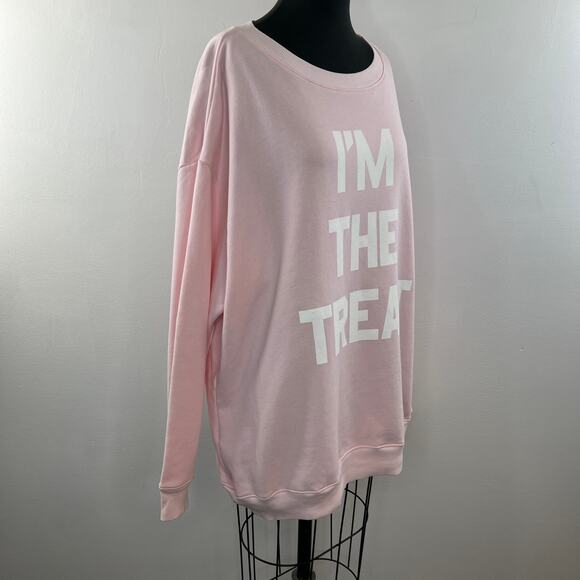 WILDFOX Pink Cotton Blend "I'm The Treat" Graphic Print Pullover Sweatshirt Sz L - Picture 3 of 9